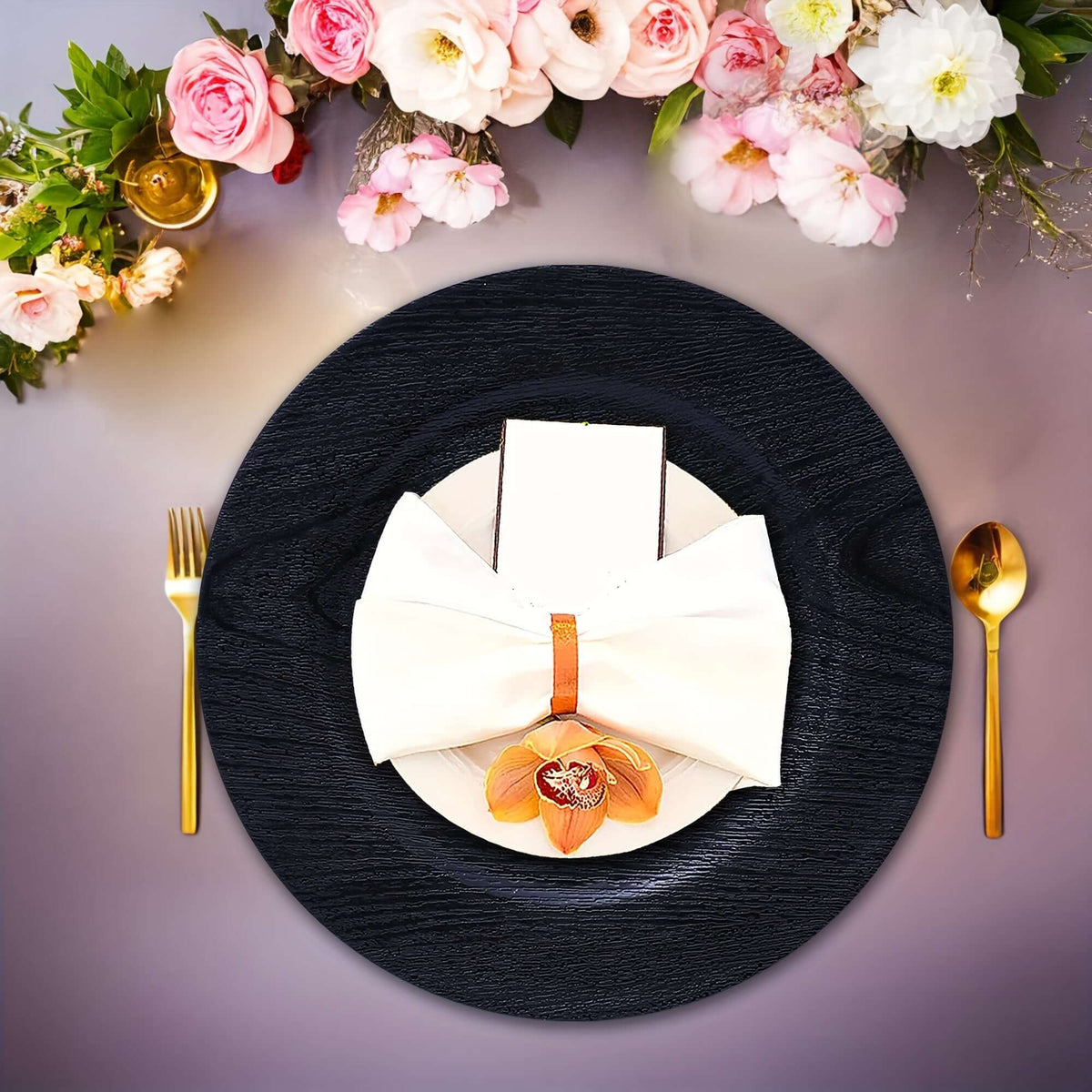 40pcs Elegant Black Round Charger Plates Set Tableware Luxurious Weddings