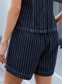 Round Neck Striped Top and Shorts Denim Set Top & Shorts Luxurious Weddings