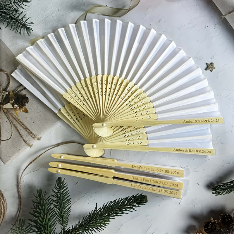 Custom Silk Hand Fans – 30 Pieces Elegant Favors Party Supplies Luxurious Weddings