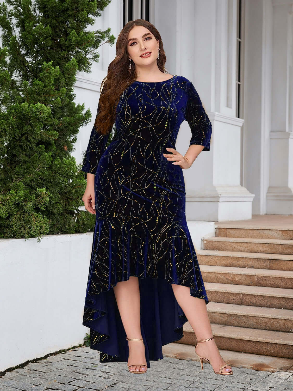 Plus Size Ruffle Hem High-Low Dress plus size dresses Luxurious Weddings