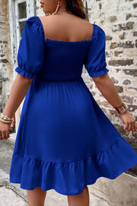 Plus Size Smocked Square Neck Short Sleeve Dress Dress Luxurious Weddings