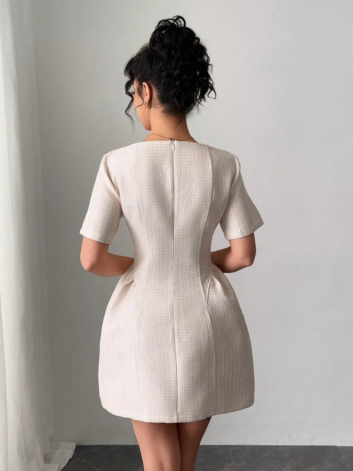 Square Neck Short Sleeve Mini Dress Dresses/Mini Dresses Luxurious Weddings