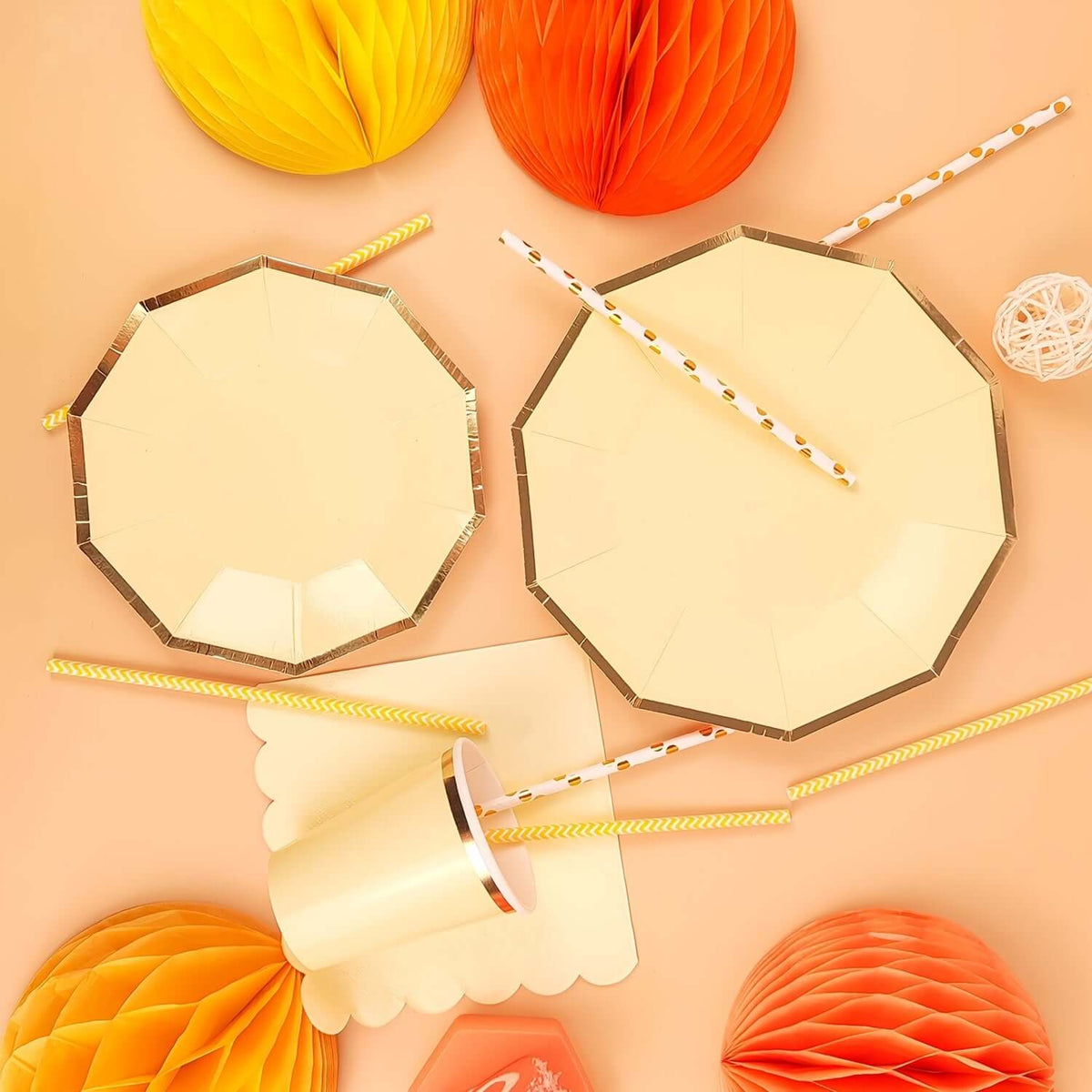 Golden Foil Yellow Party Set for 24 Guests Partyware Luxurious Weddings