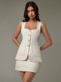 Button Down Sleeveless Top and Skirt Set sleevless top & skirt Luxurious Weddings