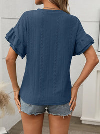 Eyelet Round Neck Flounce Sleeve Top Blouses Luxurious Weddings