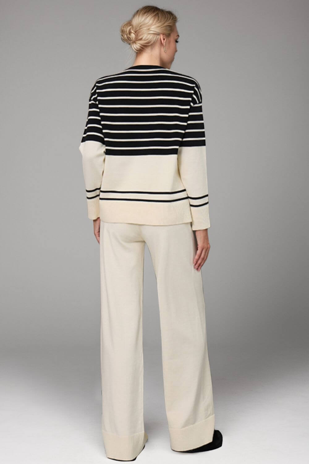 Basic Bae Striped Round Neck Long Sleeve Top and Pants Sweater Set Matching Sets Luxurious Weddings