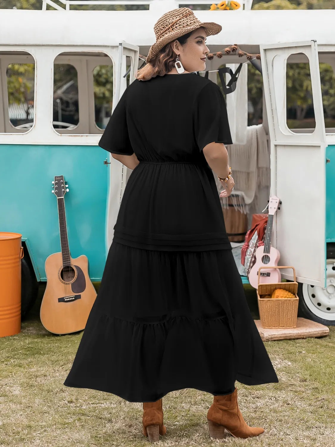 Plus Size Tie Neck Flutter Sleeve Dress Luxurious Weddings