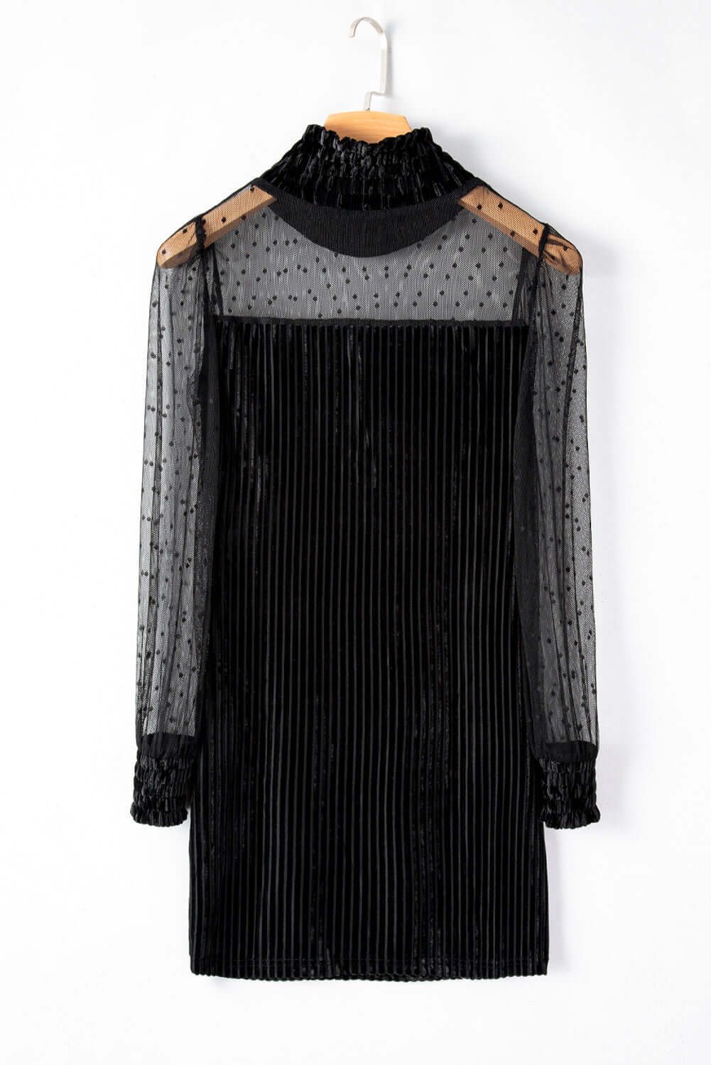 Black Dotted Mesh Striped Frilled Neck Bubble Sleeve Dress Dresses/Bodycon Dresses Luxurious Weddings