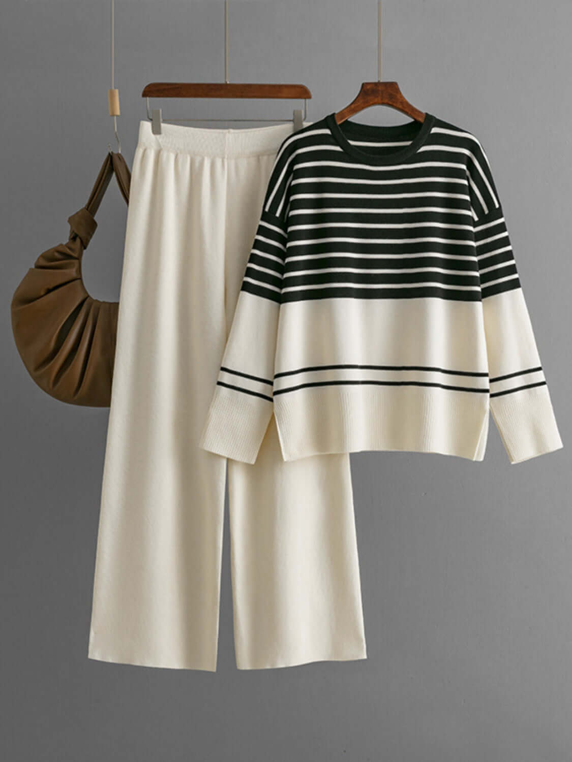 Basic Bae Striped Round Neck Long Sleeve Top and Pants Sweater Set Matching Sets Luxurious Weddings