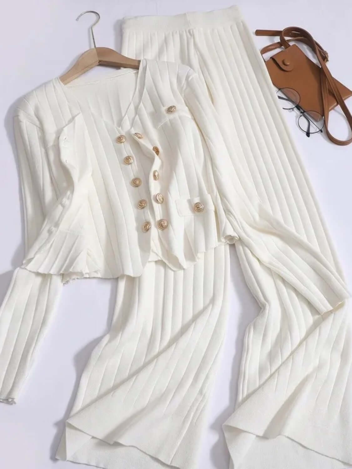V-Neck Tank, Cardigan and Pants Three-Piece Sweater Set Matching Sets Luxurious Weddings