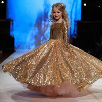 Girls' Little Princess Dress With Gold Sequins And Fluffy Yarn girls dress Luxurious Weddings