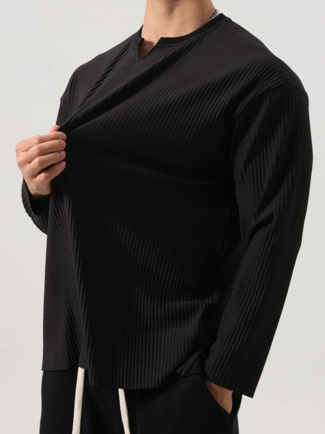 Men's Plus Size Notched Long Sleeve Top Long sleeved Luxurious Weddings