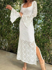 Lace Bell Sleeve Square Neck Bodycon Dress Bodycon Dress Luxurious Weddings