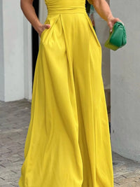 Full Size Cutout V-Neck Puff Sleeve Jumpsuit Plus Size Jumpsuits Luxurious Weddings