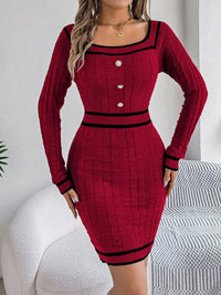 Contrast Trim Long Sleeve Sweater Dress Cardigan Luxurious Weddings