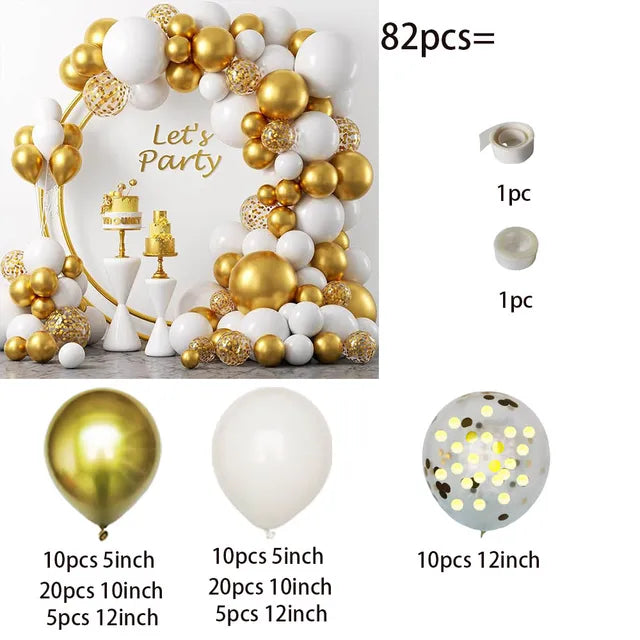82Pcs White Gold Balloon Set Garland Arch Balloon Garlands Luxurious Weddings