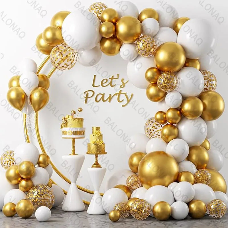 82Pcs White Gold Balloon Set Garland Arch Balloon Garlands Luxurious Weddings