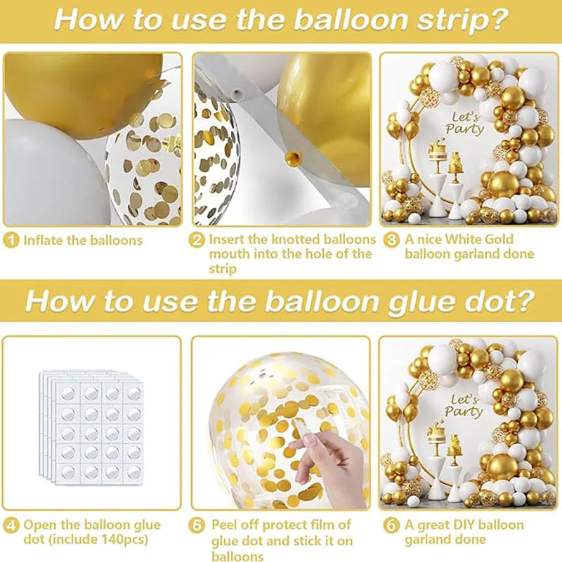 82Pcs White Gold Balloon Set Garland Arch Balloon Garlands Luxurious Weddings