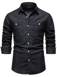 Men's Collared Neck Long Sleeve Denim Shirt Men's Shirts Luxurious Weddings