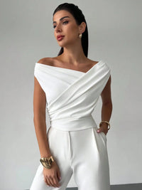 Asymmetrical Ruched Short Sleeve Top Luxurious Weddings
