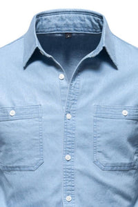 Men's Collared Neck Long Sleeve Denim Shirt Men's Shirts Luxurious Weddings
