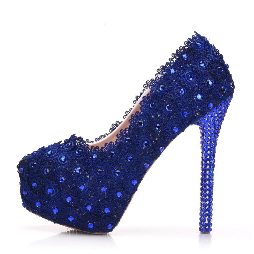 Lace Rhinestone Blue Lace Shoes rhinestone heels Luxurious Weddings