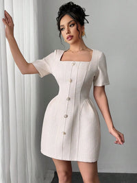 Square Neck Short Sleeve Mini Dress Dresses/Mini Dresses Luxurious Weddings