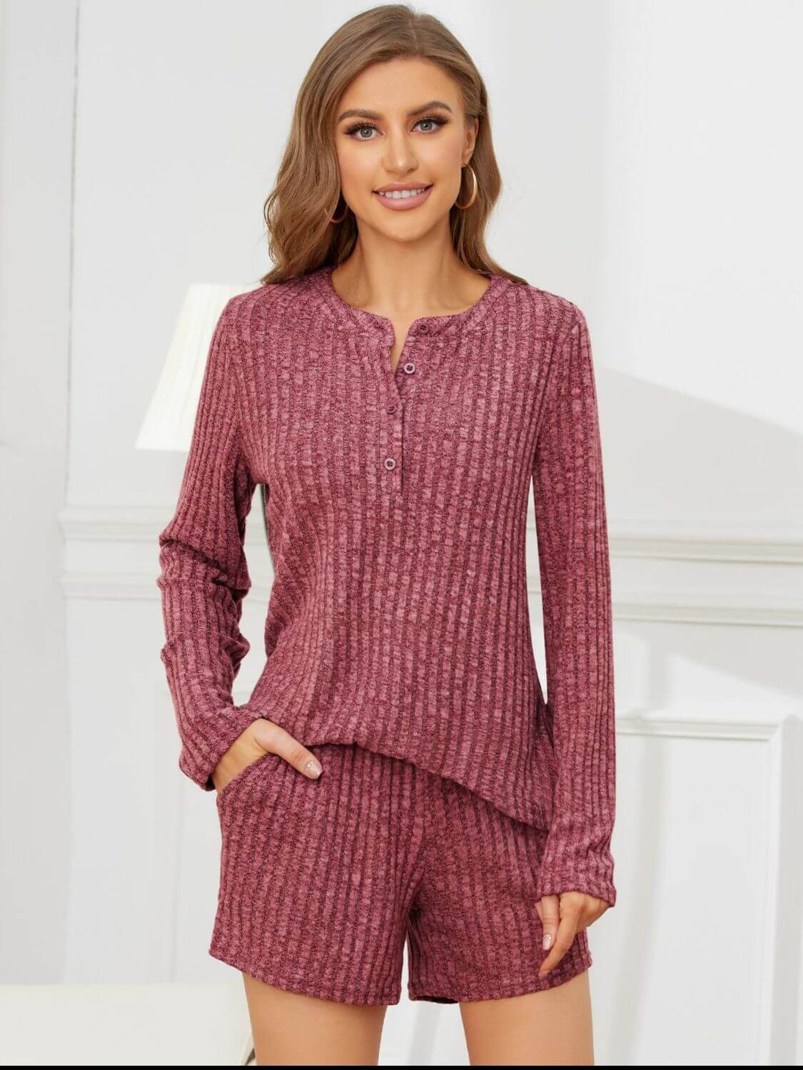 Ribbed Round Neck Top and Shorts Set Matching Sets Luxurious Weddings