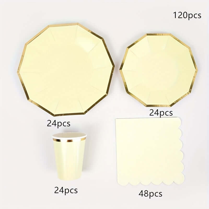 Golden Foil Yellow Party Set for 24 Guests Partyware Luxurious Weddings