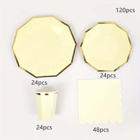 Golden Foil Yellow Party Set for 24 Guests Partyware Luxurious Weddings