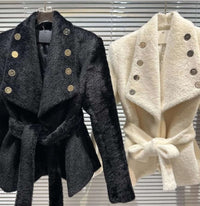 Autumn Lapel Fine Plush Cotton Pockets Suit Coat women's jacket Luxurious Weddings