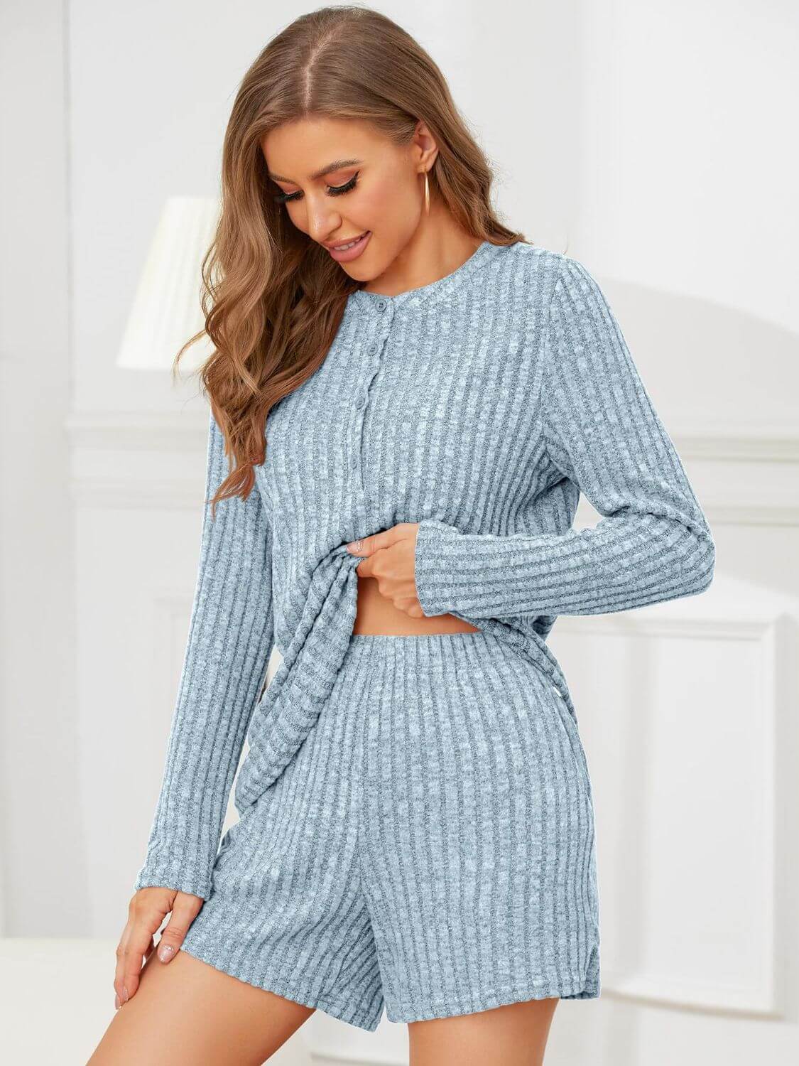 Ribbed Round Neck Top and Shorts Set Matching Sets Luxurious Weddings