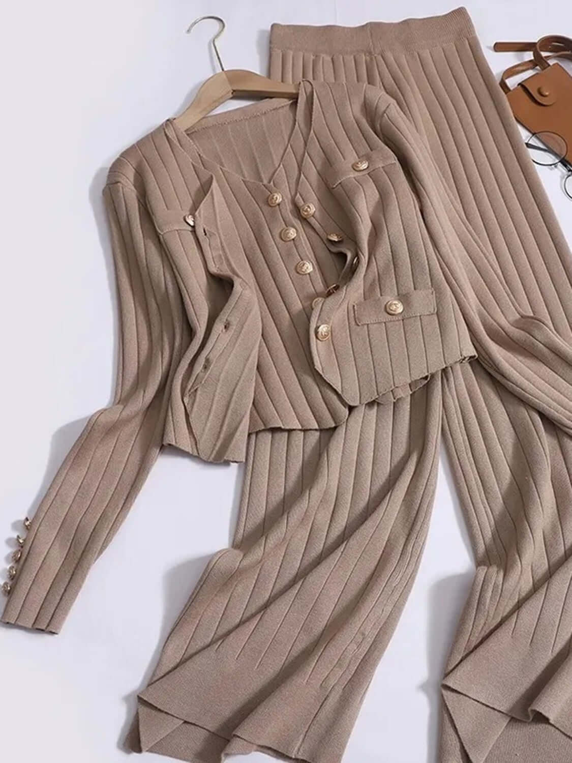 V-Neck Tank, Cardigan and Pants Three-Piece Sweater Set Matching Sets Luxurious Weddings