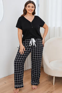 Plus Size V-Neck Top and Plaid Pants Lounge Set Plus size sleepwear Luxurious Weddings