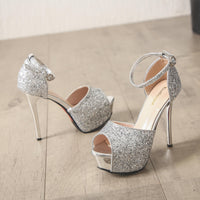 Stiletto high heels Peep toe - Black Glitter Heels Luxurious Weddings