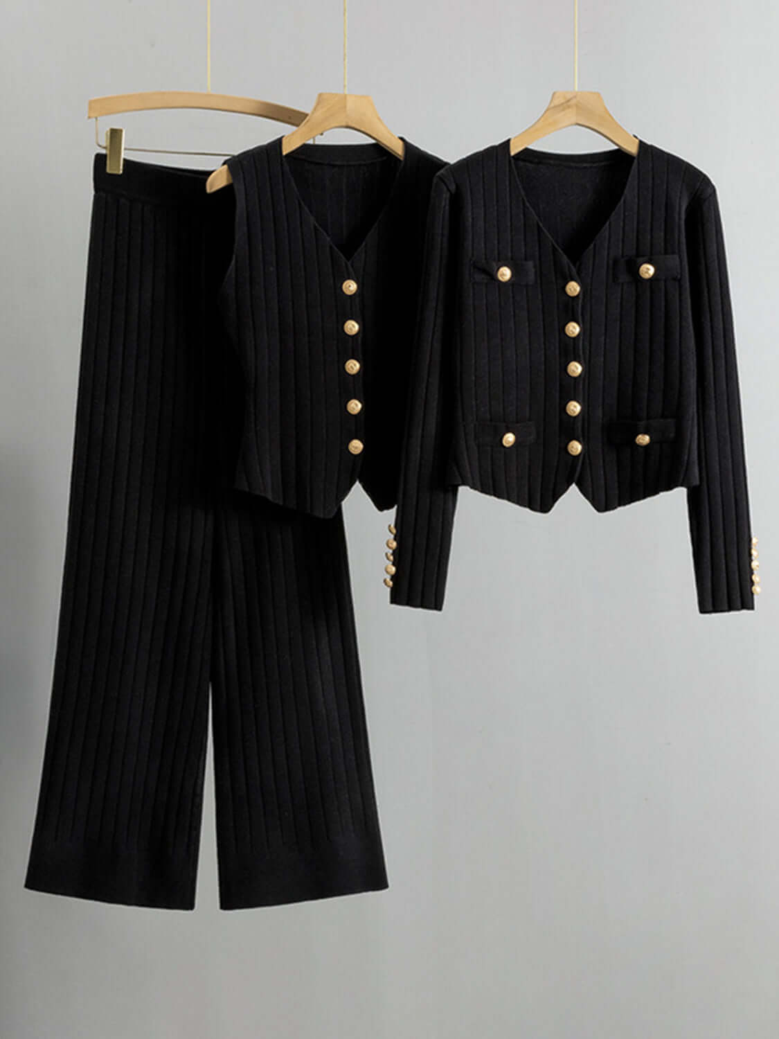 V-Neck Tank, Cardigan and Pants Three-Piece Sweater Set Matching Sets Luxurious Weddings
