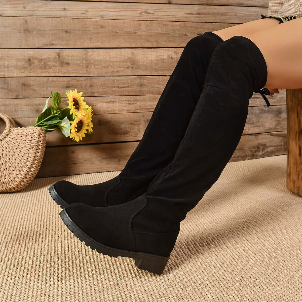 Round Toe Suede Low Heel Boots knee high boots Luxurious Weddings