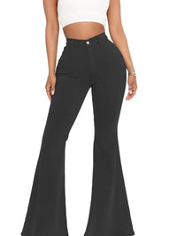 Full size high-waisted raw hem flare jeans, slightly stretchy, designed for plus sizes, ideal for luxurious weddings.