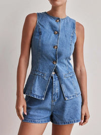 Button Down Vest and Shorts Denim Set Jeans Set Luxurious Weddings