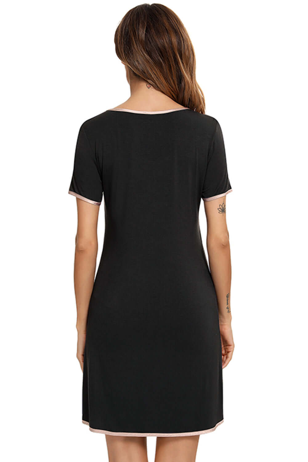 Contrast Trim Pocketed Round Neck Lounge Dress sleepwear Luxurious Weddings