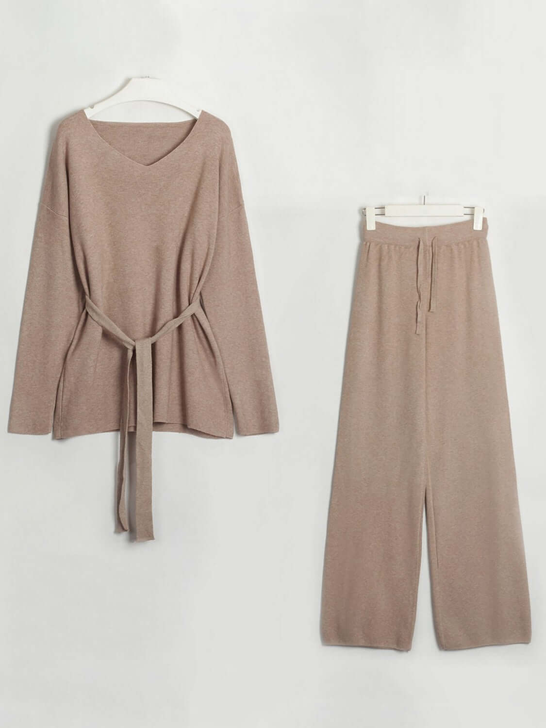 V-Neck Long Sleeve Top and Drawstring Pants Sweater Set Matching Sets Luxurious Weddings