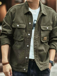 Men's Washed Collared Neck Cargo Jacket Jacket Luxurious Weddings