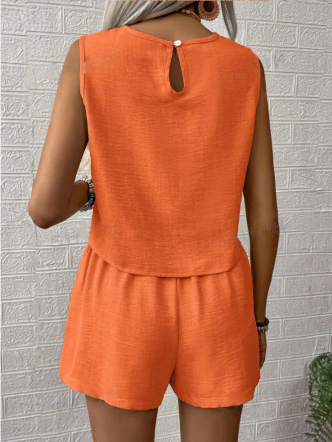 Round Neck Sleeveless Top and Shorts Set Matching Sets Luxurious Weddings