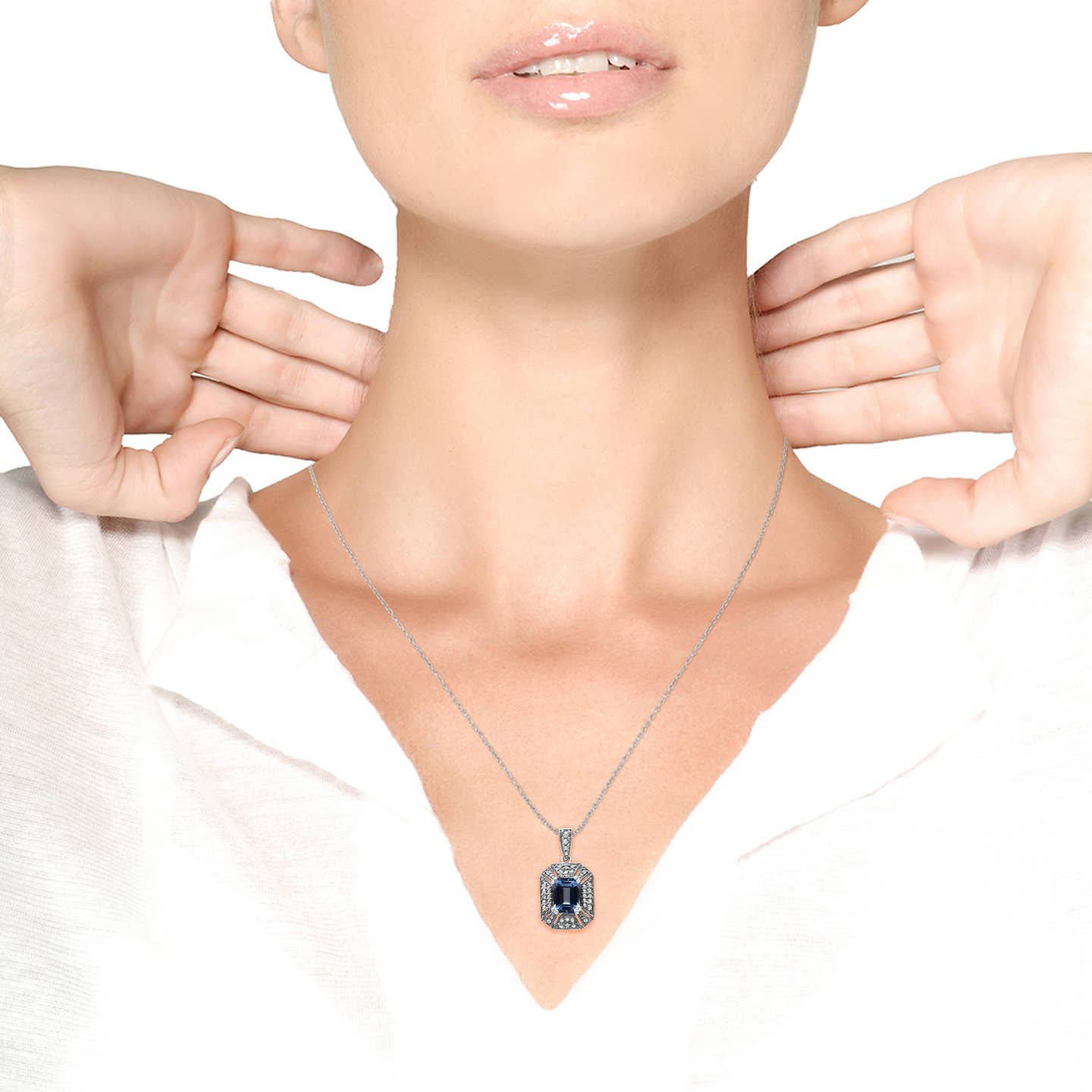 .925 Sterling Silver Topaz & Diamond Accent Pendant Necklace Jewellery Luxurious Weddings
