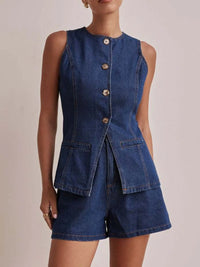 Button Down Vest and Shorts Denim Set Jeans Set Luxurious Weddings
