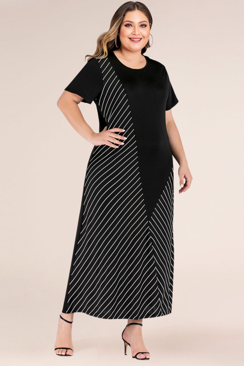 Plus Size Striped Color Block Tee Dress Plus size dress Luxurious Weddings