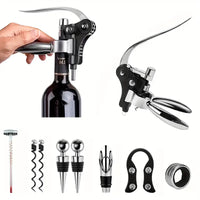 Chessboard Rabbit-Head Wine Tool Set featuring corkscrew, stoppers, and other essential wine accessories.