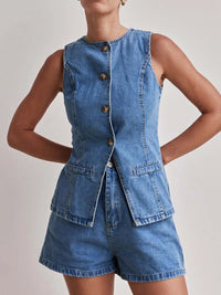 Button Down Vest and Shorts Denim Set Jeans Set Luxurious Weddings