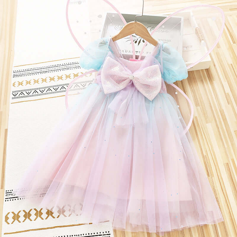 Girls Princess Western Style Rainbow Butterfly Wings Dress girls dress Luxurious Weddings