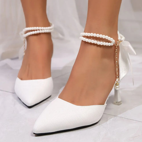 Point Toe Flare Heels Pumps Bridal shoes Luxurious Weddings